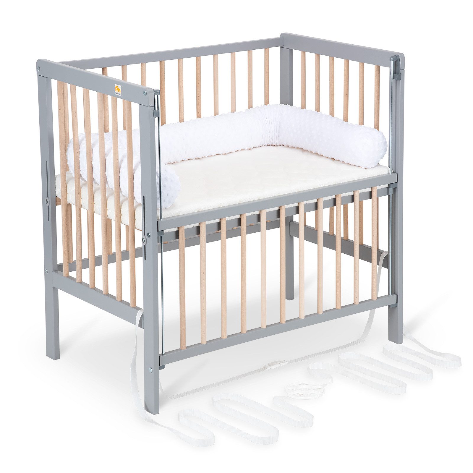 Beistellbett Flex grau / natur mit Nestchenschlange, 90 x 55 cm Liegefläche