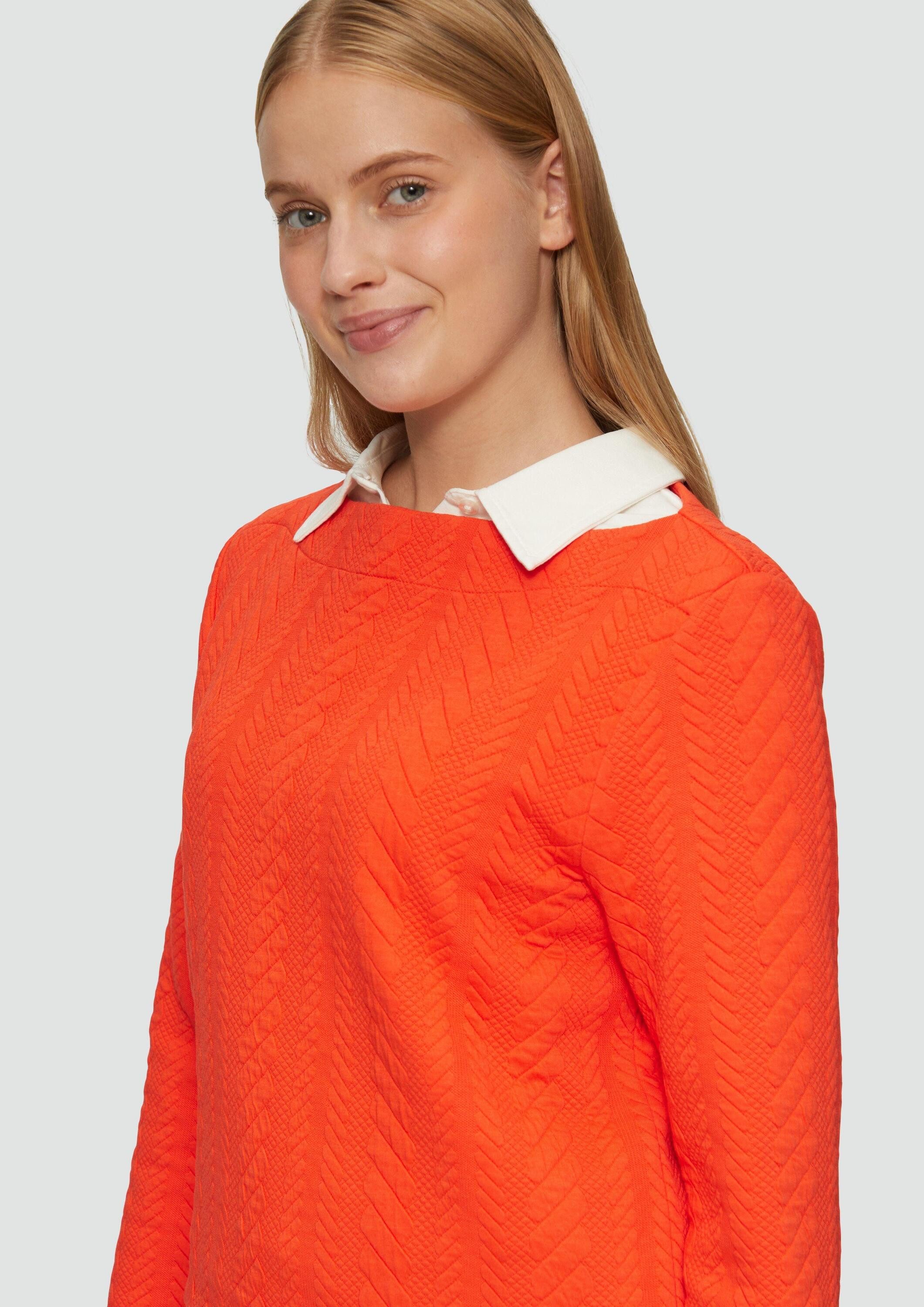 s.Oliver Sweatshirt Sweatshirt Strukturiertes Jacquard-Sweatshirt mit U-Boot-Ausschnitt