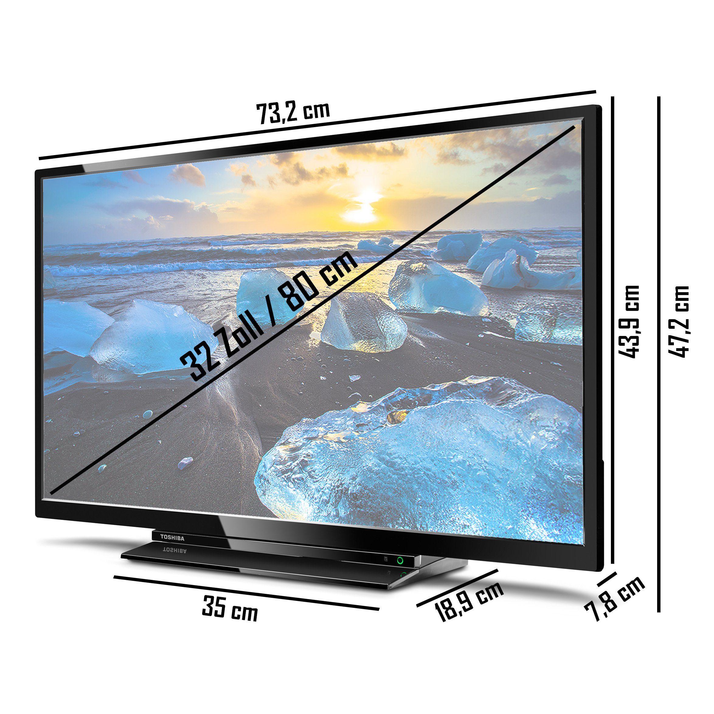 (80 inklusive) Triple-Tuner, Smart TV, LED-Fernseher HD, HDR, Zoll, 32L3163DAS HD+ Monate Full 6 Toshiba cm/32