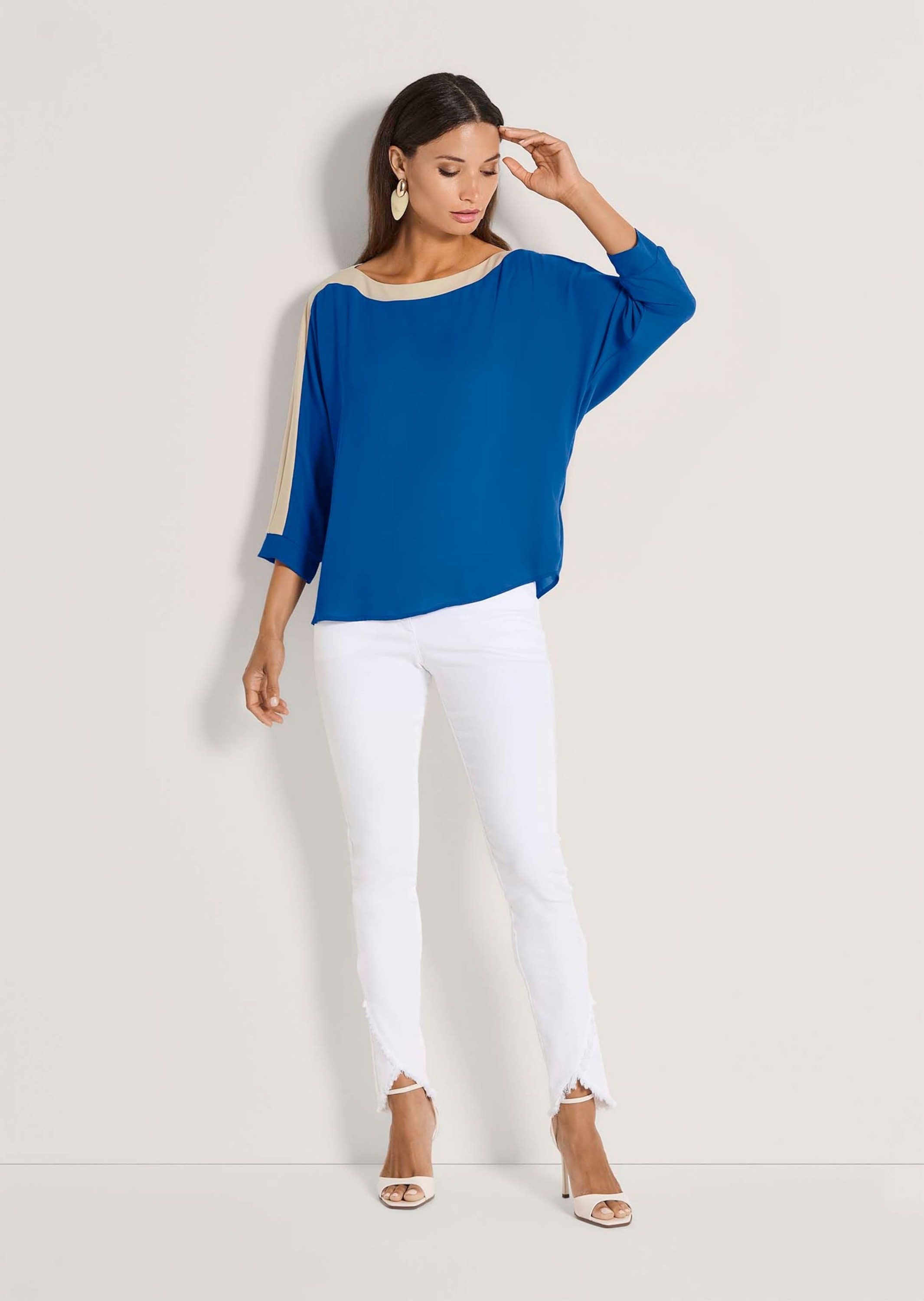 MADELEINE Shirtbluse Businessbluse im Colour Blocking-Stil Sommerbluse mit U-Boot-Ausschnitt und 3/4-Arm