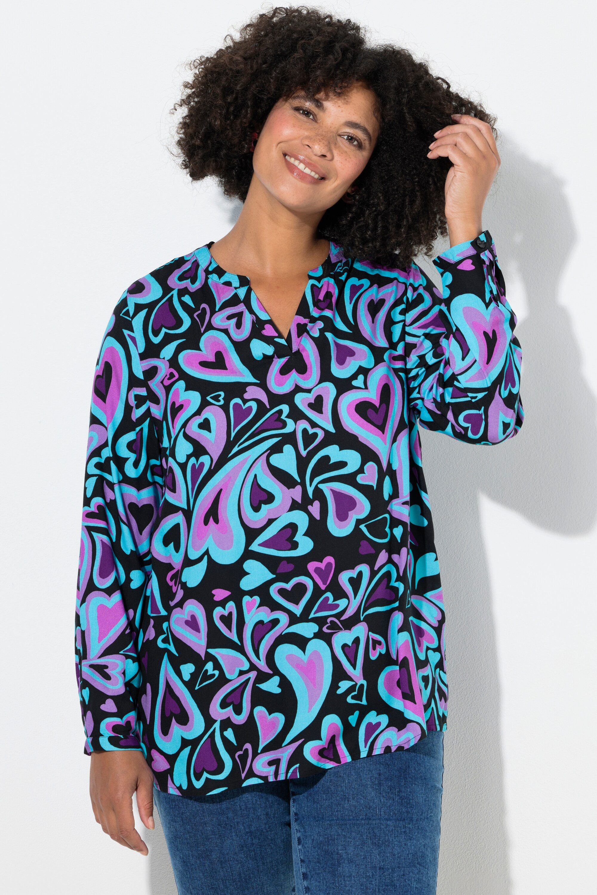 Angel of Style Tunika Tunika Herzmuster Tunika-Ausschnitt Langarm günstig online kaufen