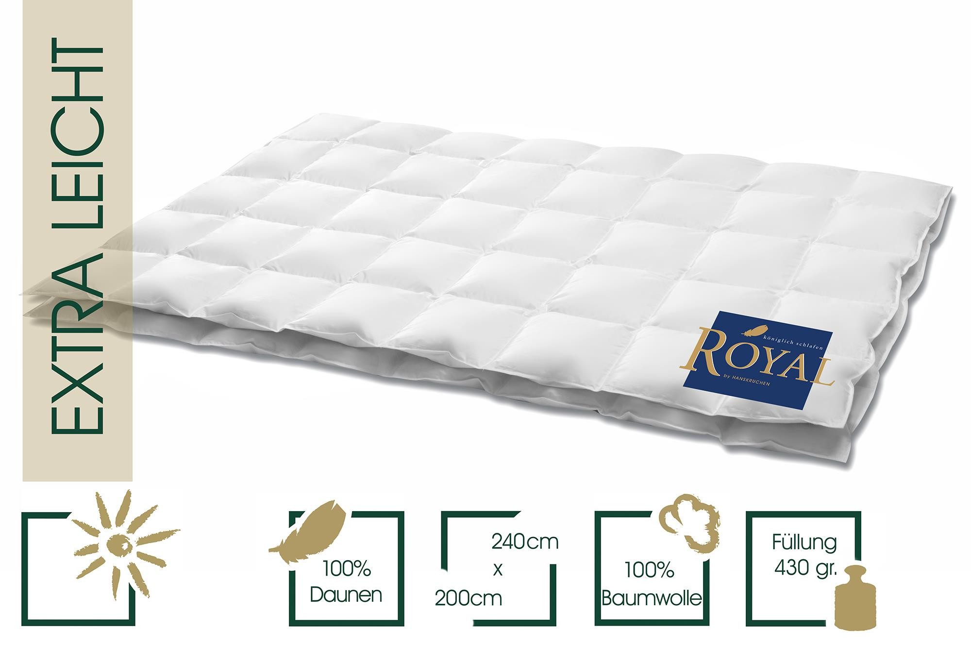 HANSKRUCHEN Daunenbettdecke Hanskruchen Daunendecke Royal Extra Leicht 240 x 200 cm, Bezug: 100% Baumwolle