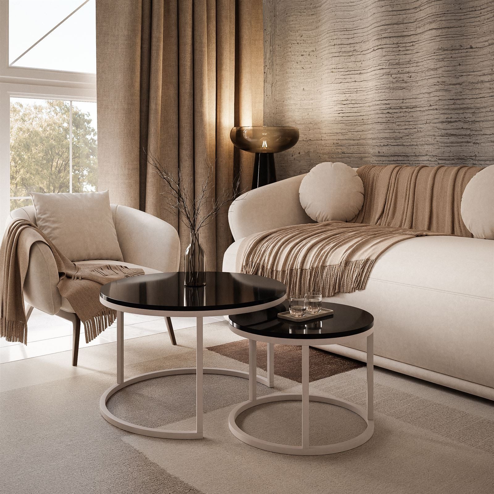 yourhouse24 Couchtisch Runder Inez 2in1, 50 & 70 cm, Kaschmir & Hochglanz (Set 2 in 1), Couchtisch mit hochglänzender Tischplatte