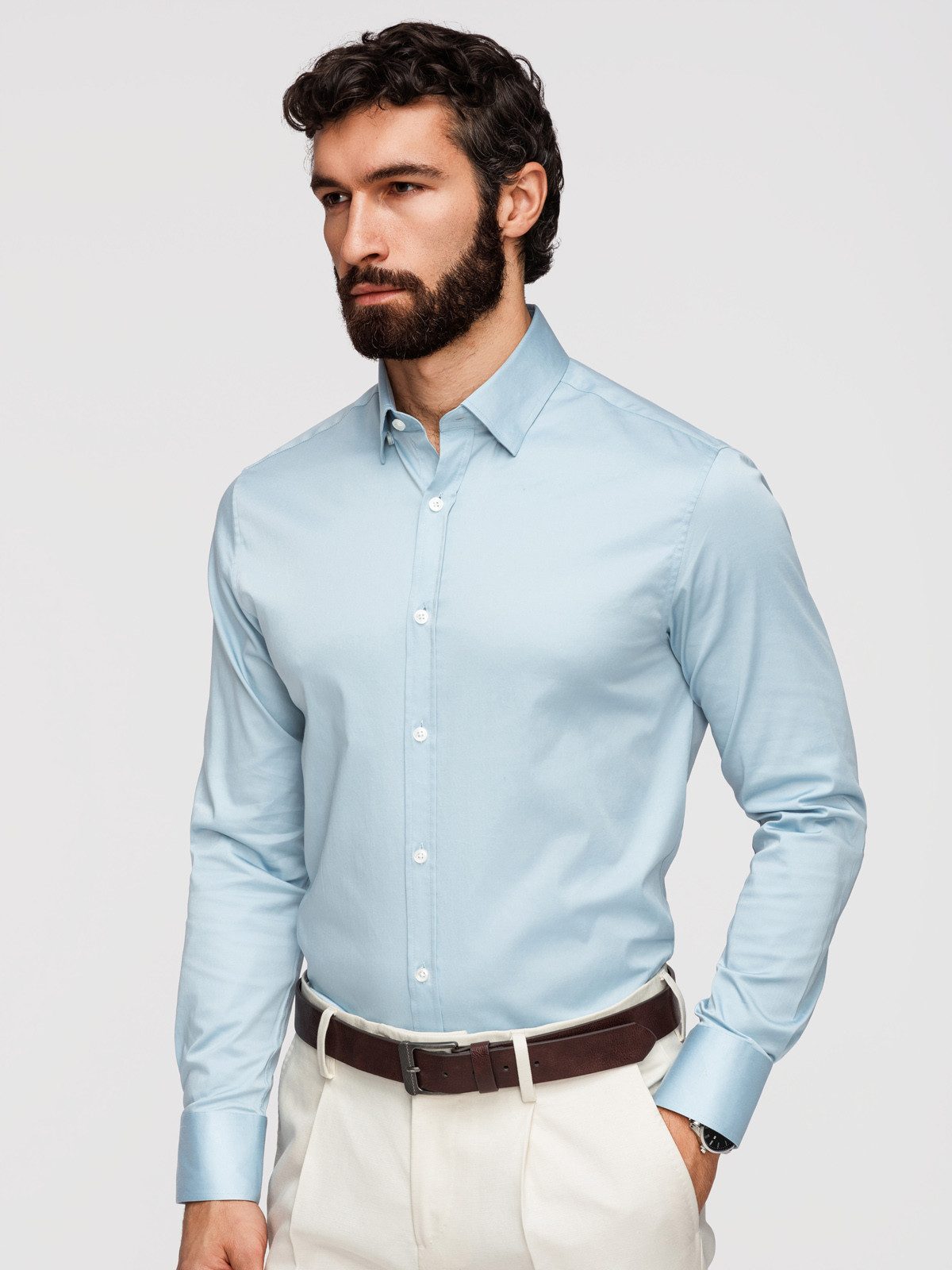 OMBRE Businesshemd Herren Slim-Fit Businesshemd mit Kentkragen Blau XXL (kein Set, 1-tlg) Slim Fit