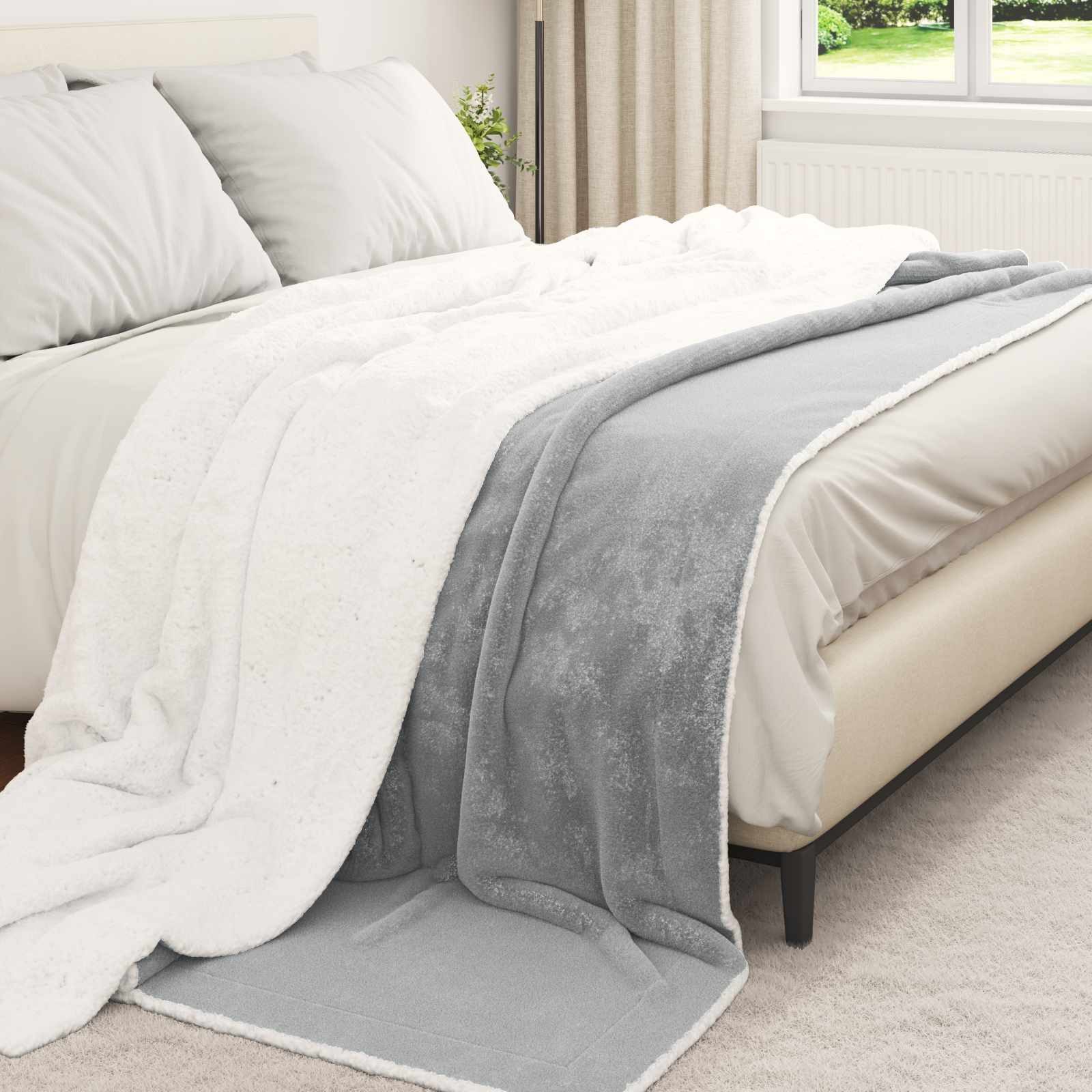 vidaXL Bettüberwurf Überwurfdecke Grau 220 x 240 cm 2.67 Fleece