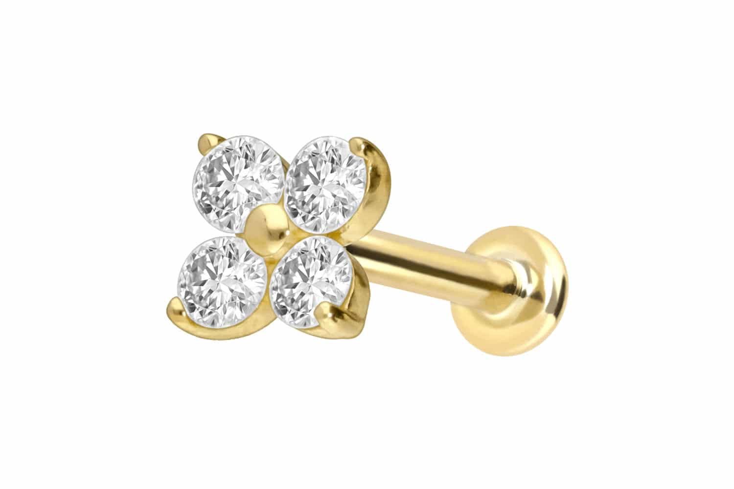 Piercing-Set 18 Karat Gold Labret mit Innengewinde DIAMANT-BLUME