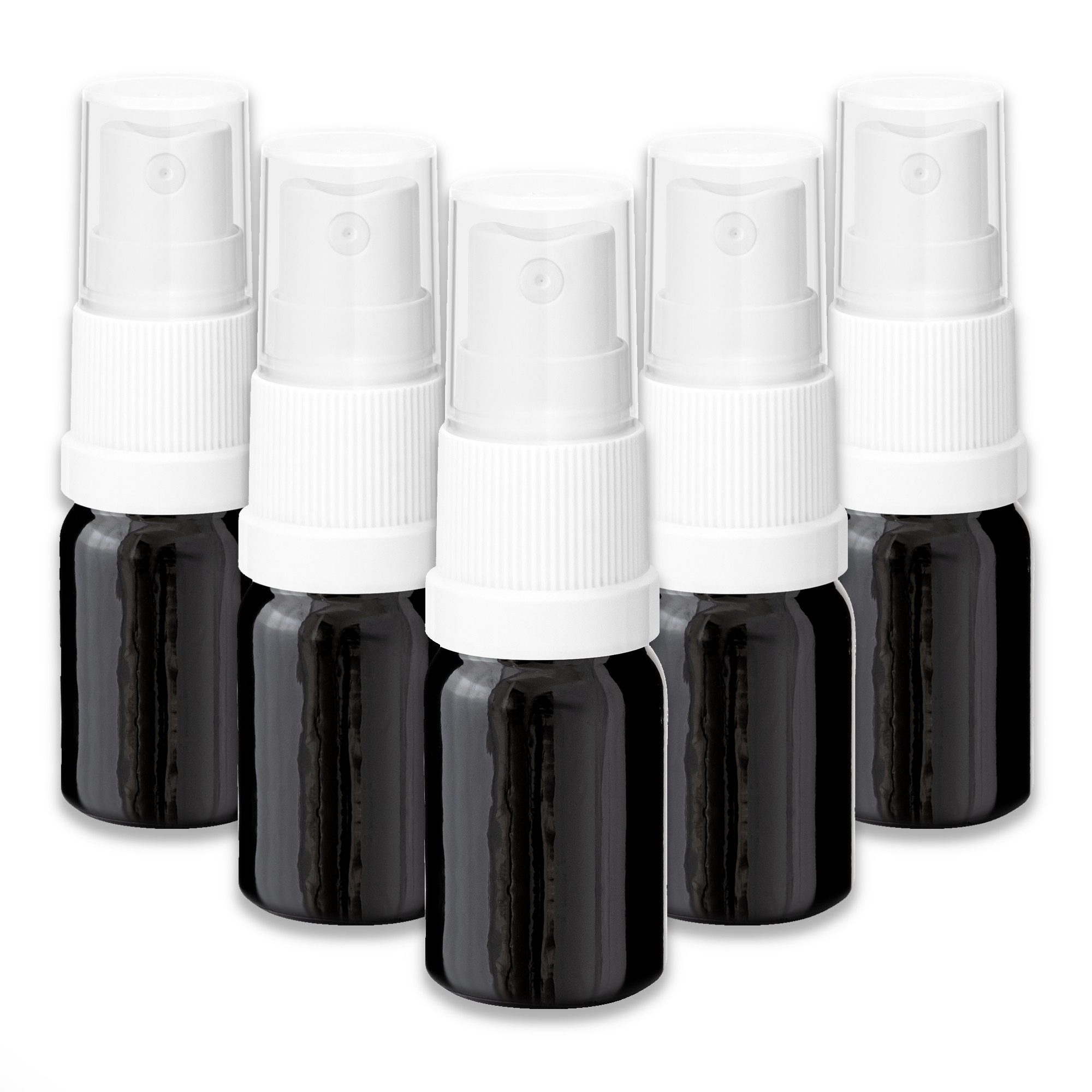 CK Verpackung GmbH Zerstäuberflasche 5x Glasflasche schwarz 5 ml mit weißem Zerstäuber Probefläschchen