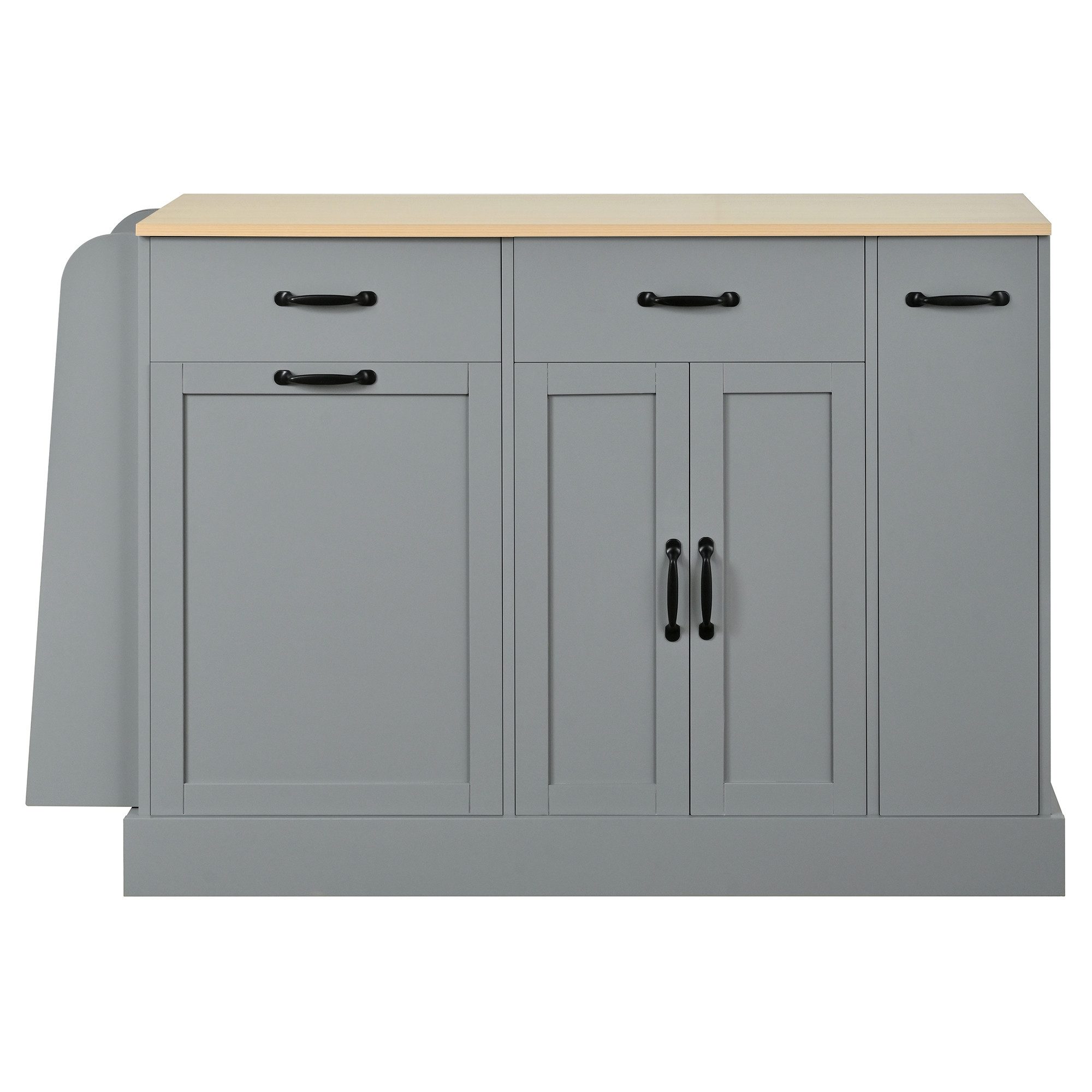 BlingBin Sideboard Buffetschrank mit Schubladen und Abfallbehälterfach, Küchenschrank (1er Set, 1 St., Produktgröße: 133.5 × 40 × 86 cm, Gewichtskapazität: 60kg), Beistellschrank mit externer Gewürzregal für Esszimmer, Küche, Grau