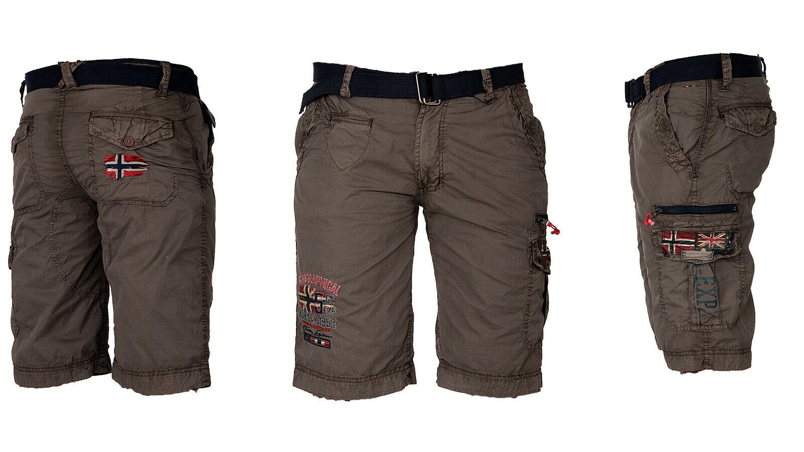 Geographical Norway Shorts Herren Cargo knielang Gürtel Hose + Dunkelgrau Parodi Shorts Short Bermuda kurze