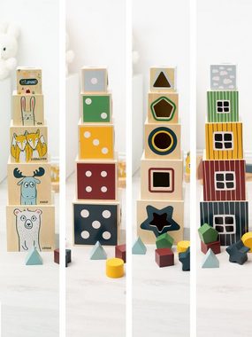 Hej Lønne Stapelspielzeug Stapelturm Würfel Kinder Spielzeug, Holz Stapelwürfel zur Förderung von Motorik und Zahlenverständnis
