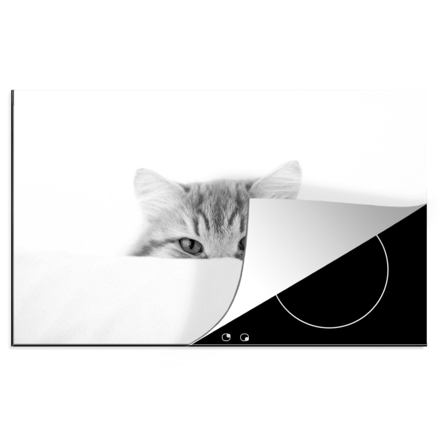 für Mädchen - MuchoWow küche, Jungen Ceranfeldabdeckung Katze Rot Kind, Vinyl, tlg), - (1 die - Induktionskochfeld Weiß 81x52 cm, - Schutz - Herdblende-/Abdeckplatte
