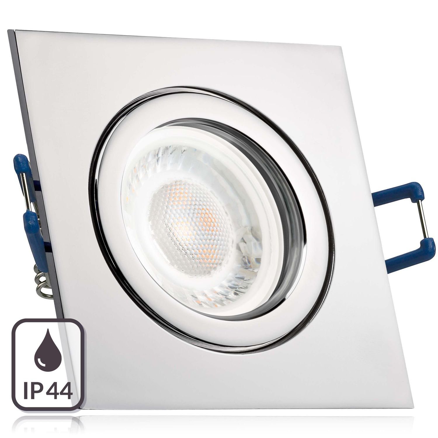 LEDANDO LED Einbaustrahler IP44 LED Einbaustrahler Set extra flach in chrom mit 5W Leuchtmittel v