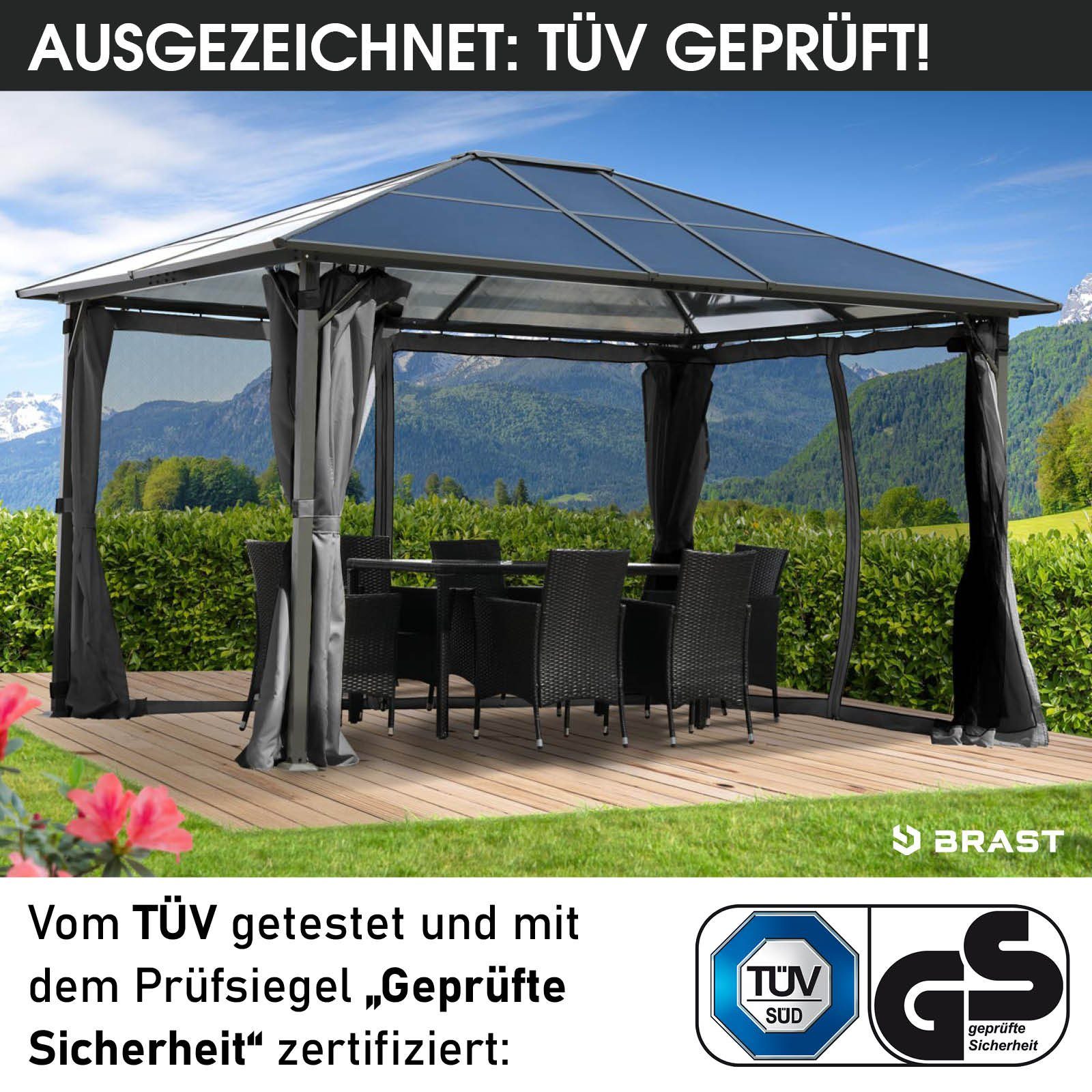 BRAST Pavillon Premium Aluminium Größen 3x4m 3,6x4,8m Moskitonetz, mit 4 Seitenteilen, wahlweise mit LED, TÜV, wasserdicht, UV-Schutz, festes Dach – Bild 4 von 5