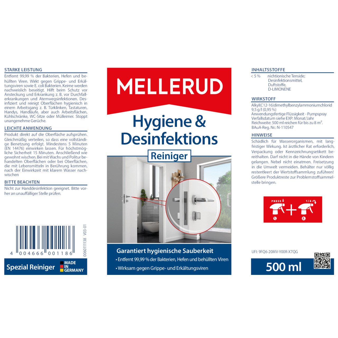Mellerud Hygiene & Desinfektions Reiniger 0,5 l Oberflächen-Desinfektionsmittel