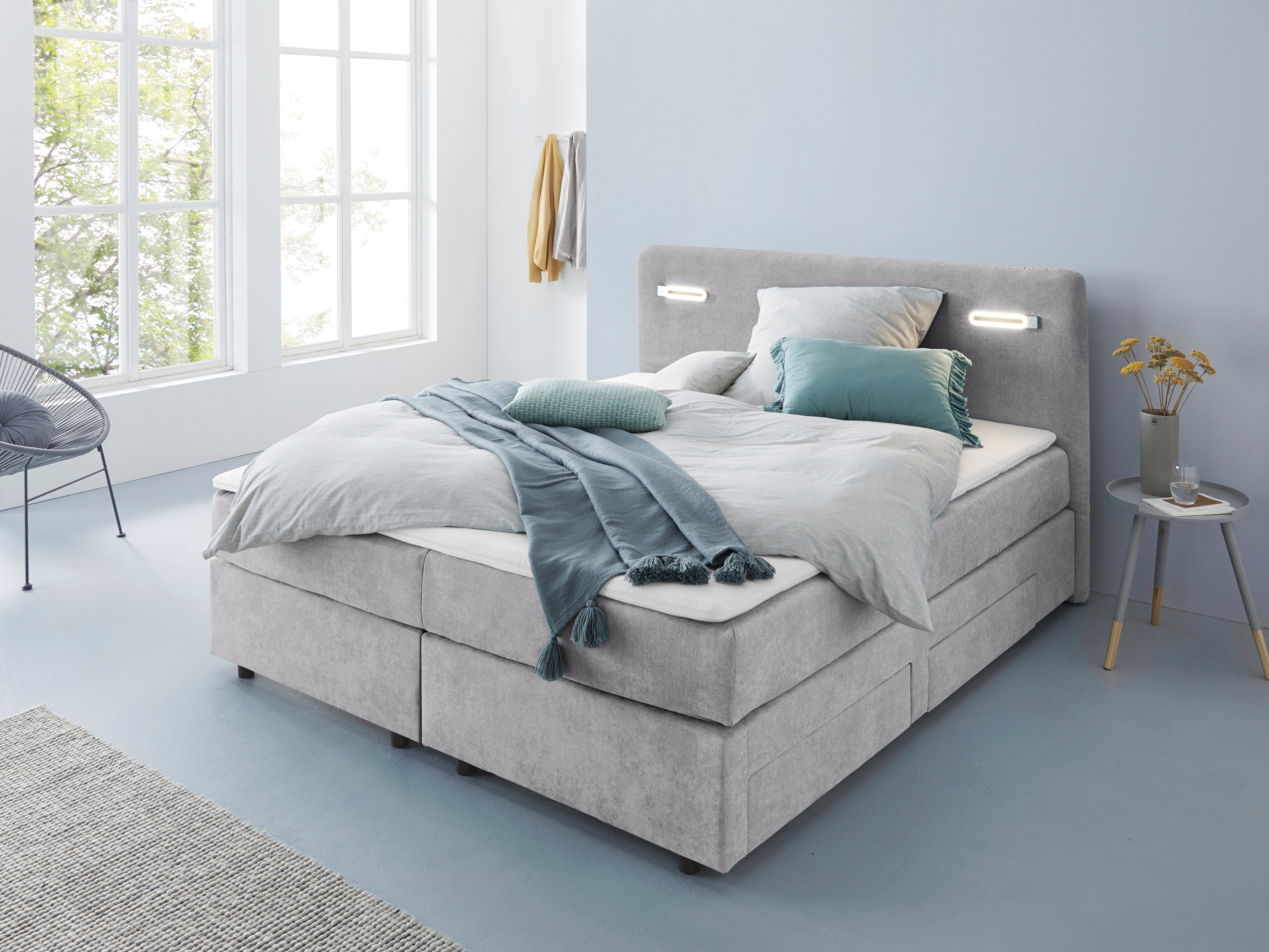 Home affaire Boxbett Luan, Schubkästen, LED-Beleuchtung und Topper, in Breite 120 cm und 180 cm