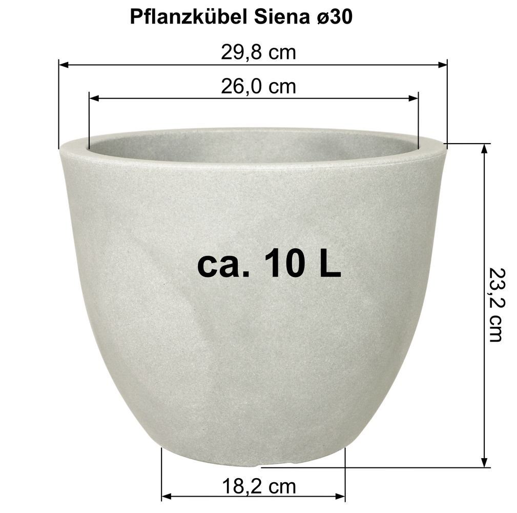 Grau, Pflanzkübel UV-beständigem Blumentopf MePla wetterfest cm, und Kunststoff aus ø30 frost- Pflanzkübel Heimwerkercenter Siena