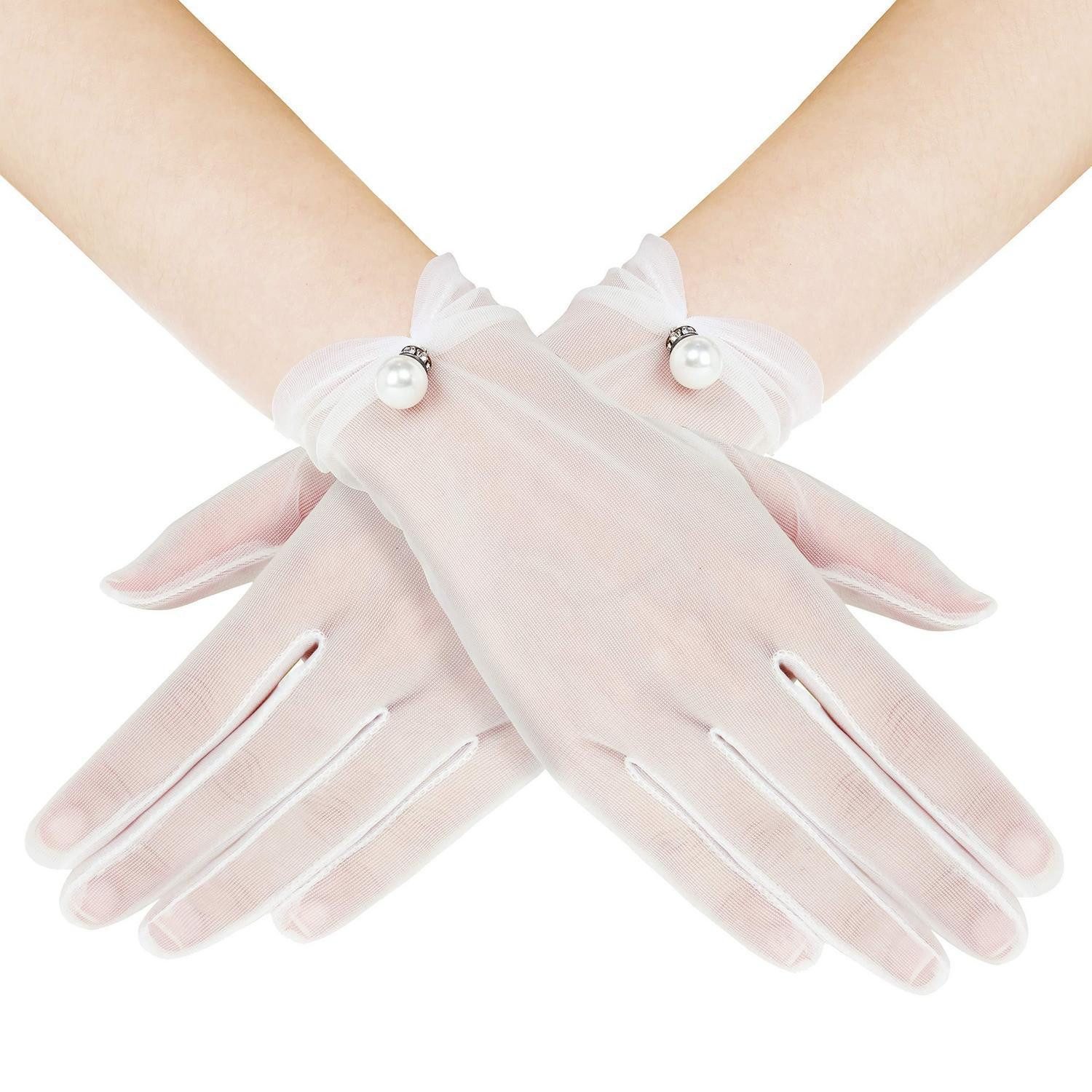 LuxusKollektion Abendhandschuhe Spitzenhandschuhe 22cm Retro Weiß (1-St)