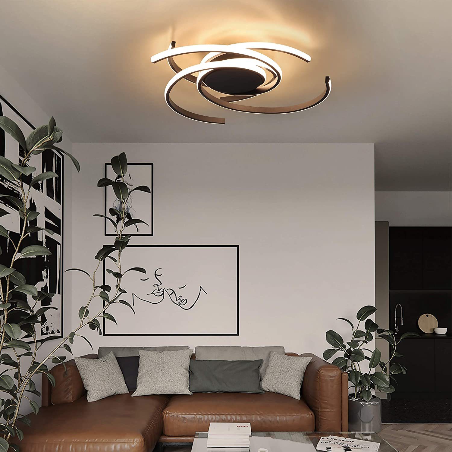 ZMH Deckenleuchte LED Deckenlampe Moderne Wohnzimmerlampe Weiß/Schwarz dimmbar 