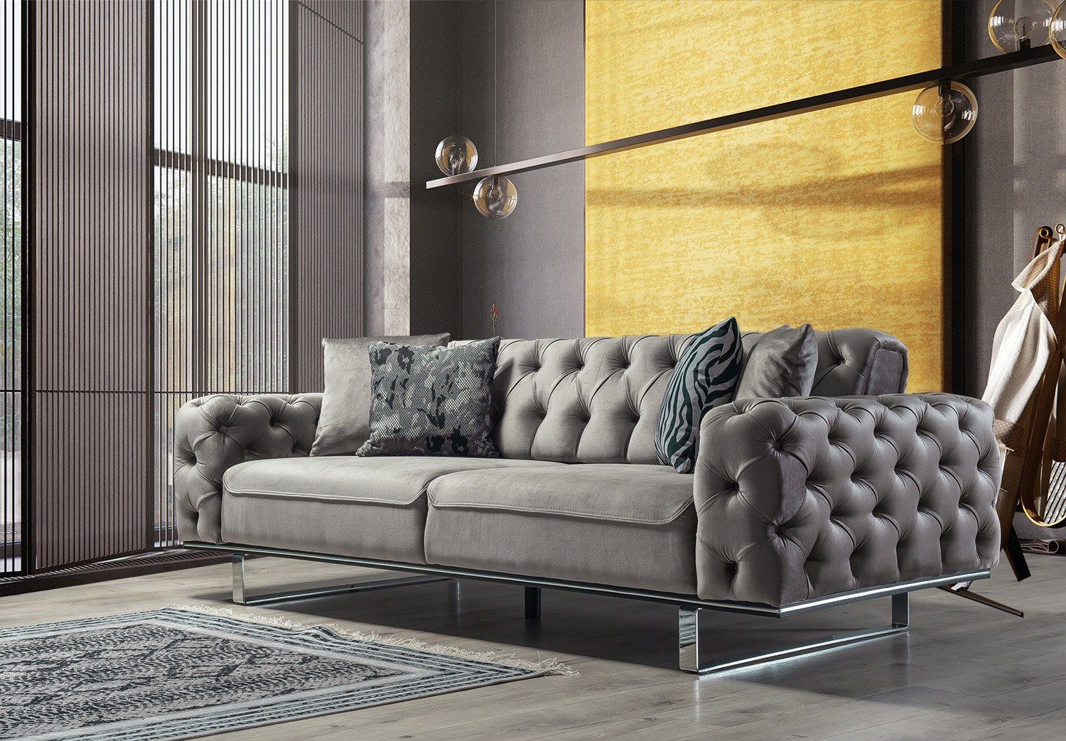 Möbel Samtstoff Stk. 3-Sitzer, Mikrofaser Made Roma, Turkey, Sofa 1 in Quality Grau Villa