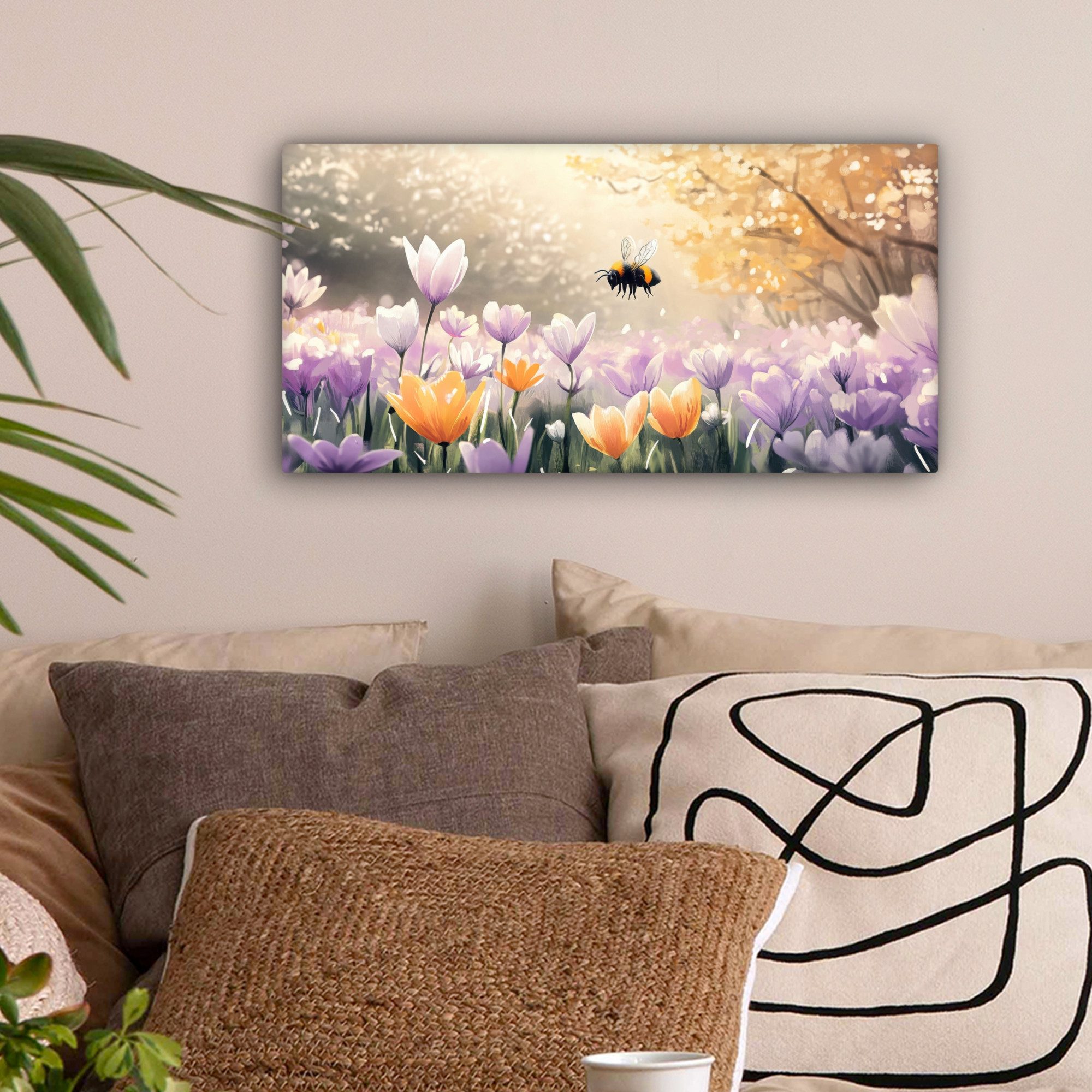 OneMillionCanvasses® Leinwandbild Panorama Veilchen - Biene günstig online kaufen