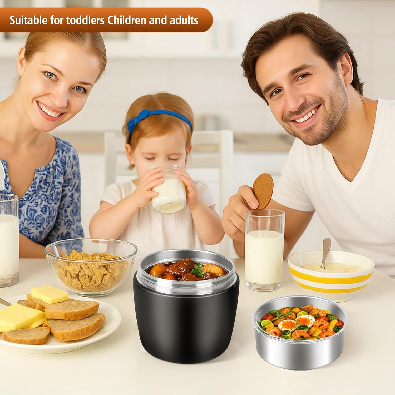 FELIXLEO Thermobehälter Thermobehälter Edelstahl mit Löffel Deckel Auslaufsicher Lunchbox., (1-tlg) – Bild 3 von 5