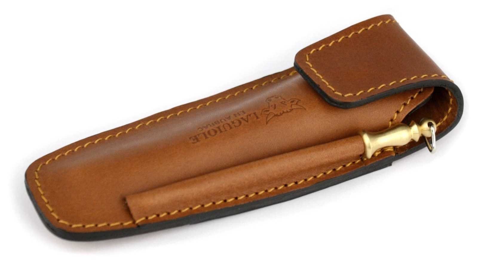 Laguiole en Aubrac Messertasche EAF braun, Gürteletui braun für Laguiole Messer mit 11/12cm Griff - Schleifstab