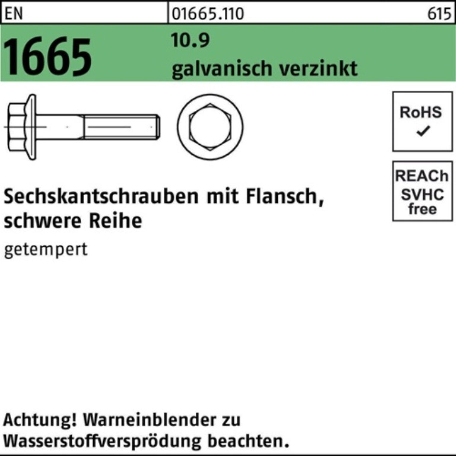 Reyher Sechskantschraube 100er Pack Sechskantschraube 1665 10.9 EN Flansch 25 galv.verz. 1 M12x