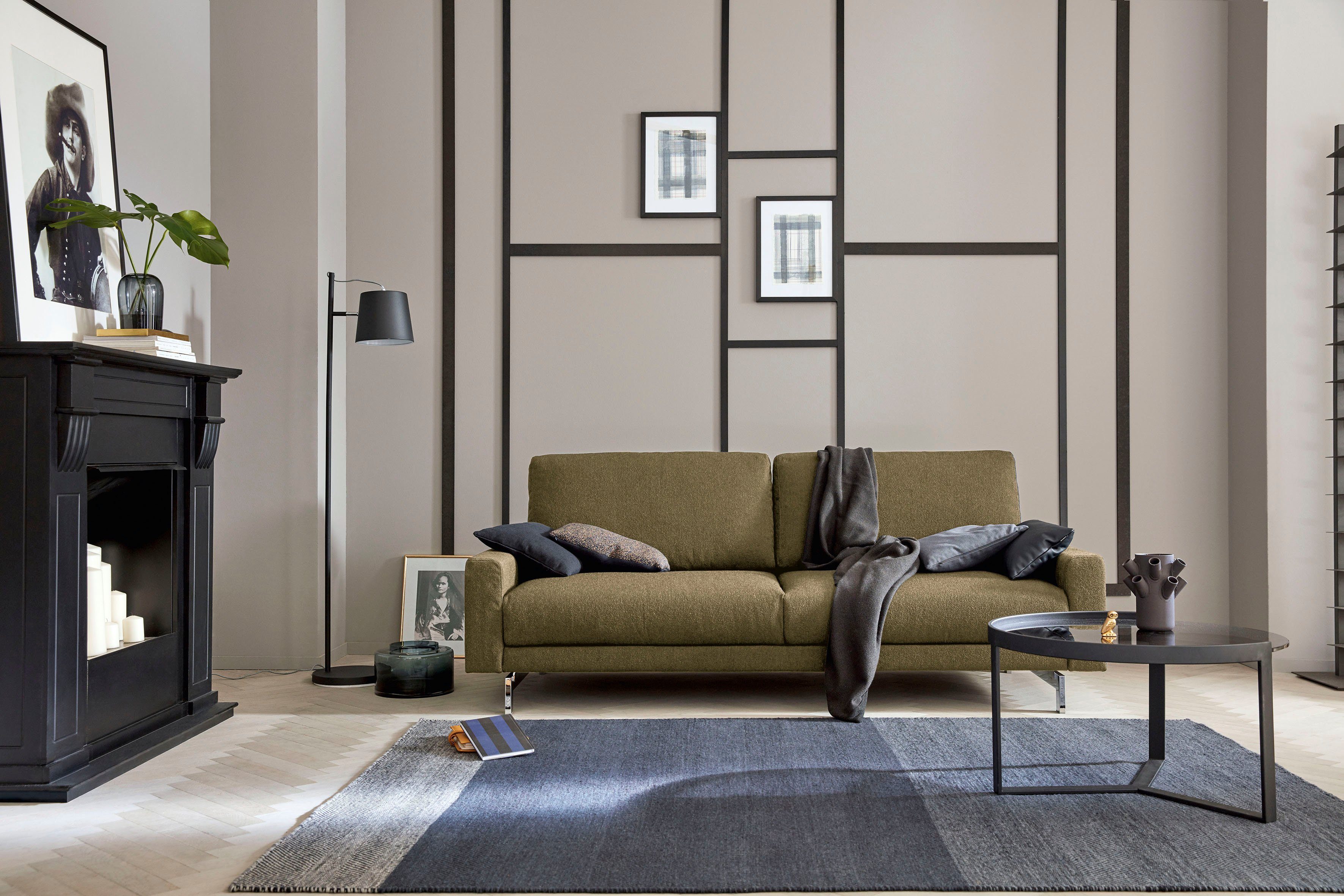 sofa glänzend, hs.450, cm 164 chromfarben 2-Sitzer Breite niedrig, hülsta Armlehne Fuß