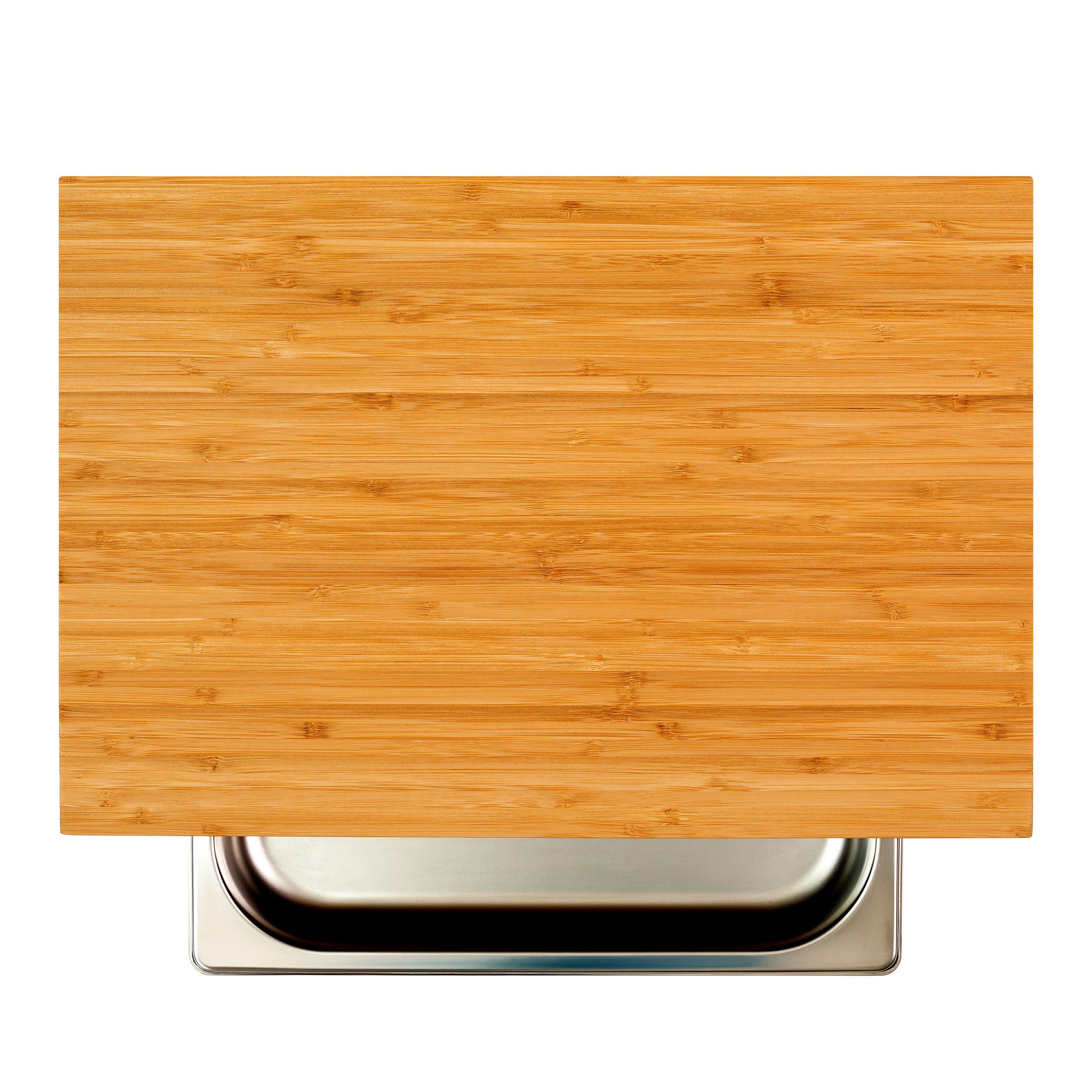 cleenbo Schneidebrett mit Auffangschale - Profi Holz Küchenbrett aus Bambus - 43 x 29 x 7 cm, Bambus, Bambus, Holzbrett mit Auffangschale aus Edelstahl (GN)