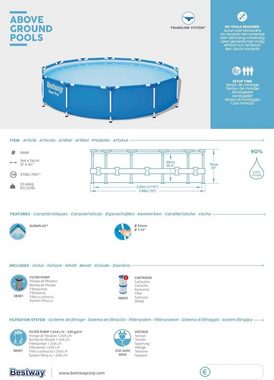 Bestway Rundpool Steel Pro Frame Pool-Set mit Filterpumpe, Ø 366 x 76 cm, blau, rund