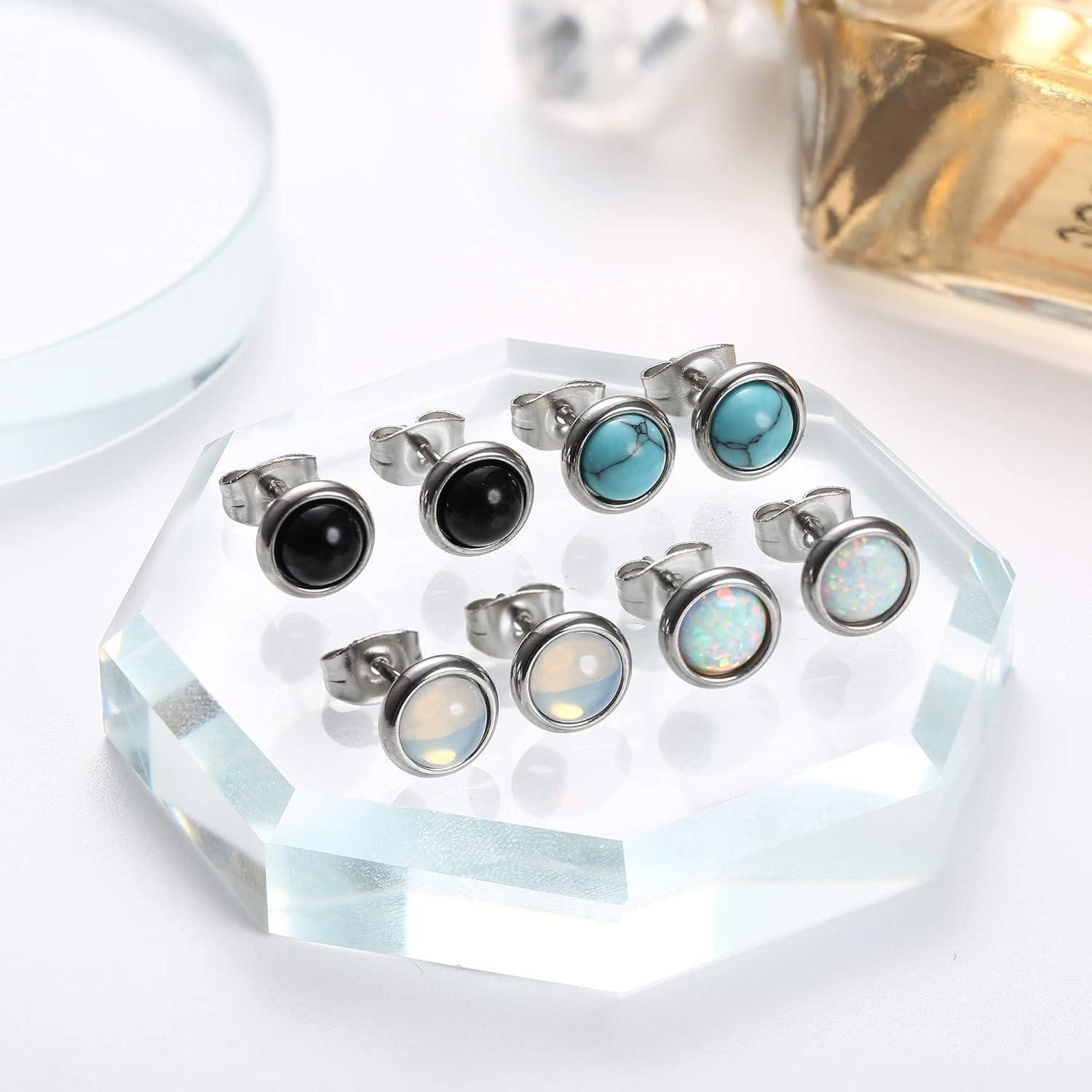 LuxusKollektion Ohrstecker-Set Mondstein Opal Türkis Ohrstecker Set Chirurgenstahl Damen Mädchen