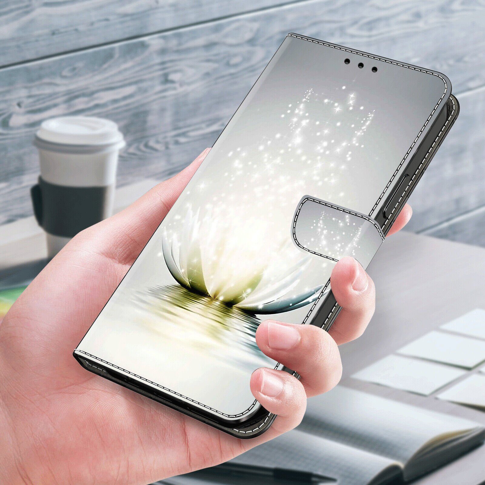 CLM-Tech Handytasche für Samsung Galaxy A57 5G Klapphülle aus PU Leder (Lotus Lampe, 1-tlg., Flip Case), Magnetverschluss, Standfunktion und Kartenfächer – Bild 5 von 5