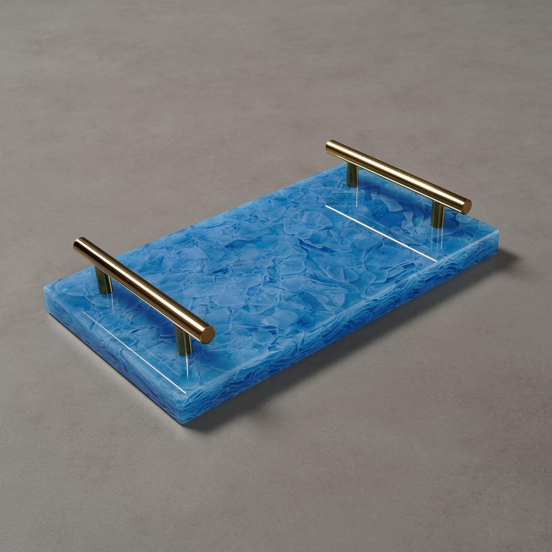GLASKERAMIK, 30x17x5cm Atelier MAGNA Metallgestell, NOTTING Blue gold Dekotablett Tablet, Ocean HILL silber mit