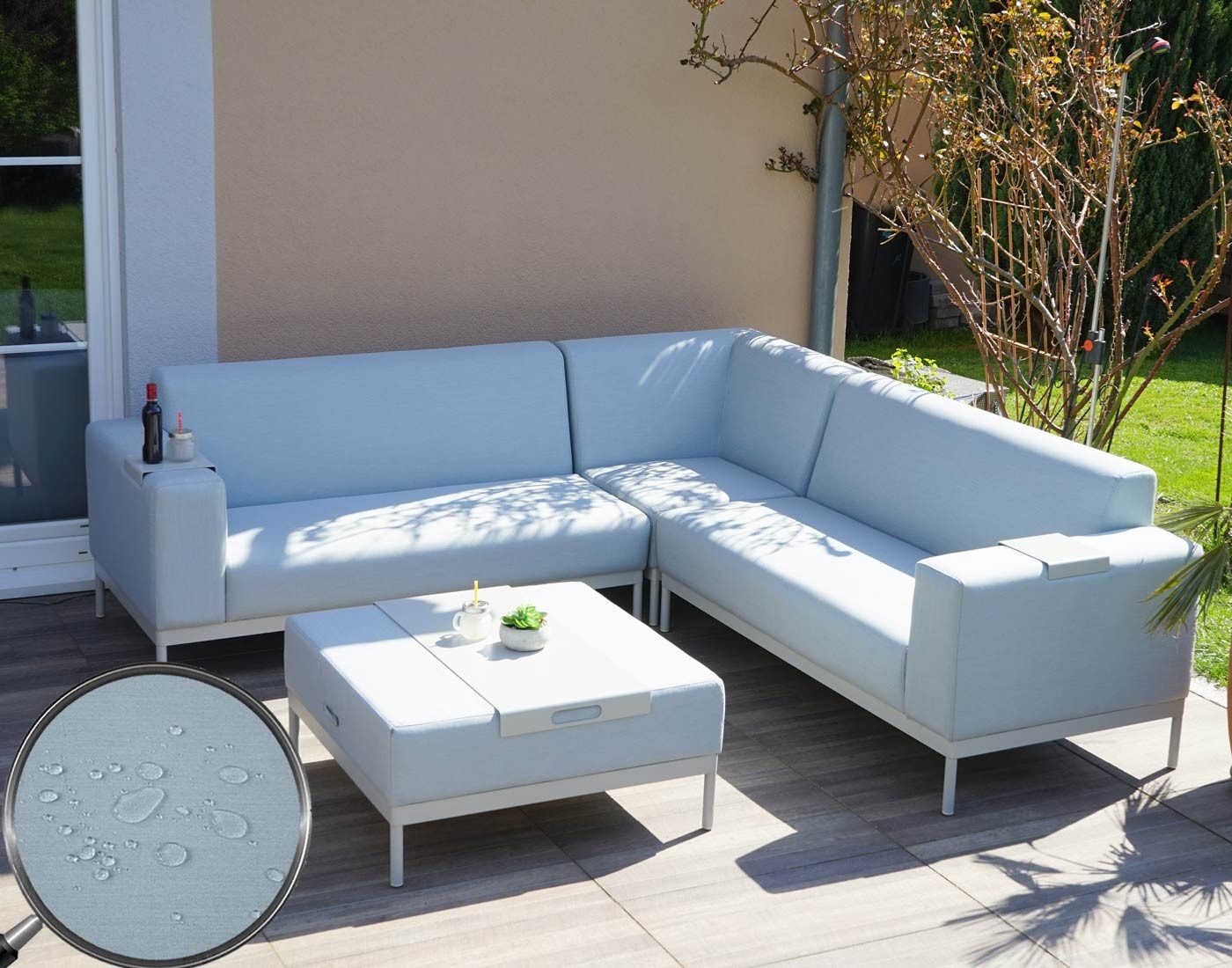 PROREGAL® Gartenlounge-Set Alu-Garten-Garnitur Sofa Stoff/Textil Blau mit/ohne Ablage/Kissen