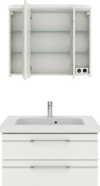Saphir Badmöbel-Set Balto Sprint 2-teilig, Mineralmarmor-Waschtisch mit LED-Spiegelschrank, (2-St), Badezimmer Set 92 cm breit, inkl. Türdämpfer, 3 Türen, 2 Schubladen