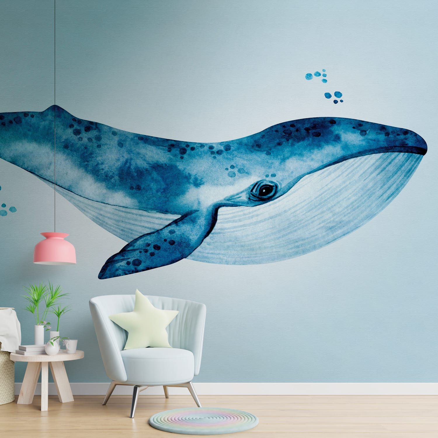 Profhome Vliestapete 383001-GU Kindertapete matt blau pastell-blau 3,71 m x 2,8 m, glatt, matt, (1 Rolle, 10.39 qm), heißgeprägte Vliestapete in blau