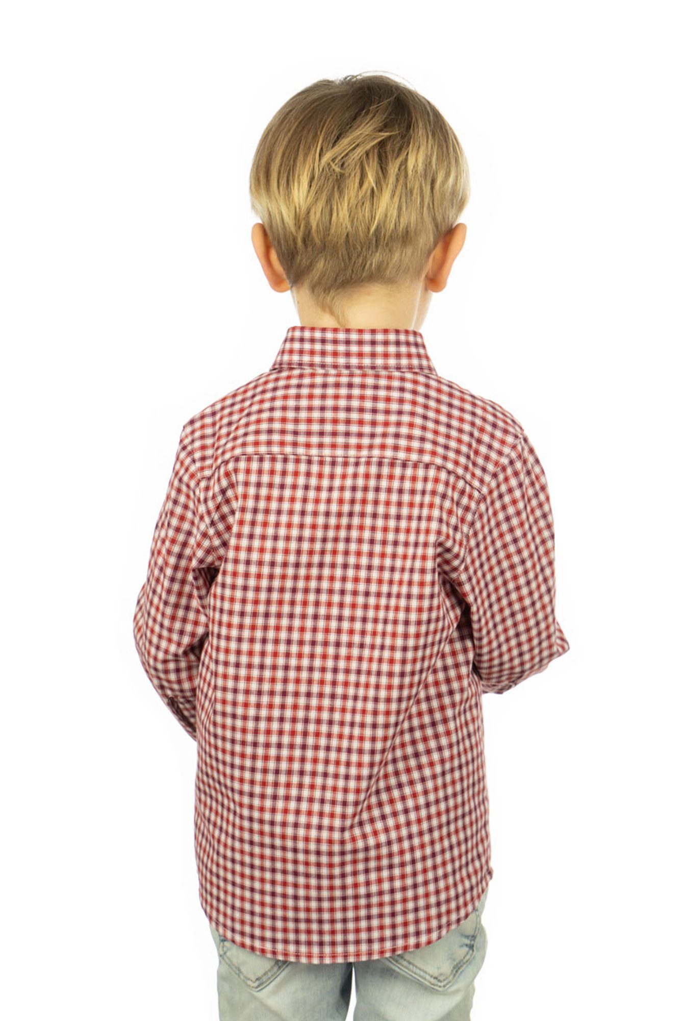OS-Trachten Trachtenhemd Skimli Langarm auf Hemd Brusttasche Jungen Hirsch-Stickerei der mit hochrot