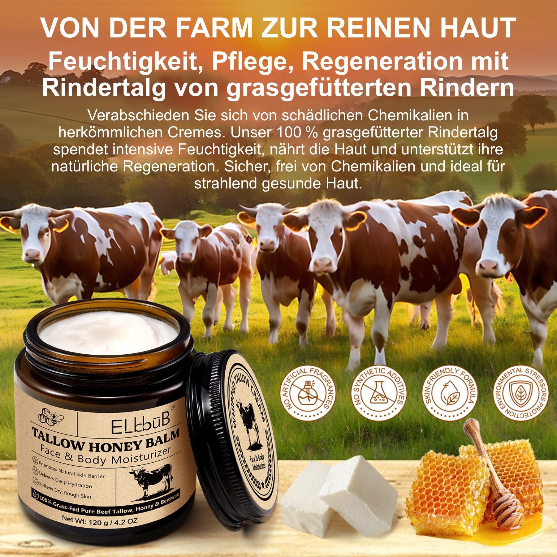 P-Beauty Cosmetic Accessories Feuchtigkeitscreme Gesicht Balsam Hautcreme Hautpflegecreme Rindertalg Honig Beef Tallow, 1-tlg., Feuchtigkeitscreme, Tagespflege, Tagescreme