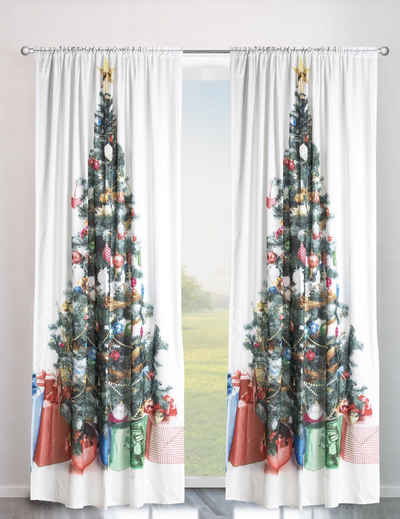 Vorhang Xmas Tree, my home, Stangendurchzug (1 St), blickdicht, Weihnachtlich mit Weihnachtsdeko HxB: 230x140
