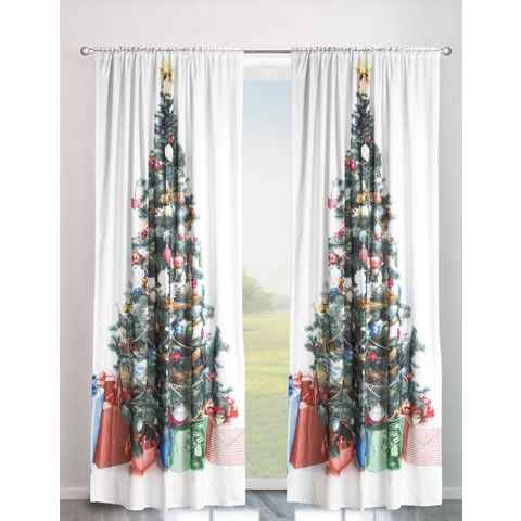Vorhang Xmas Tree, my home, Stangendurchzug (1 St), blickdicht, Weihnachtlich mit Weihnachtsdeko HxB: 230x140, mit Tannenbaum bedruckt