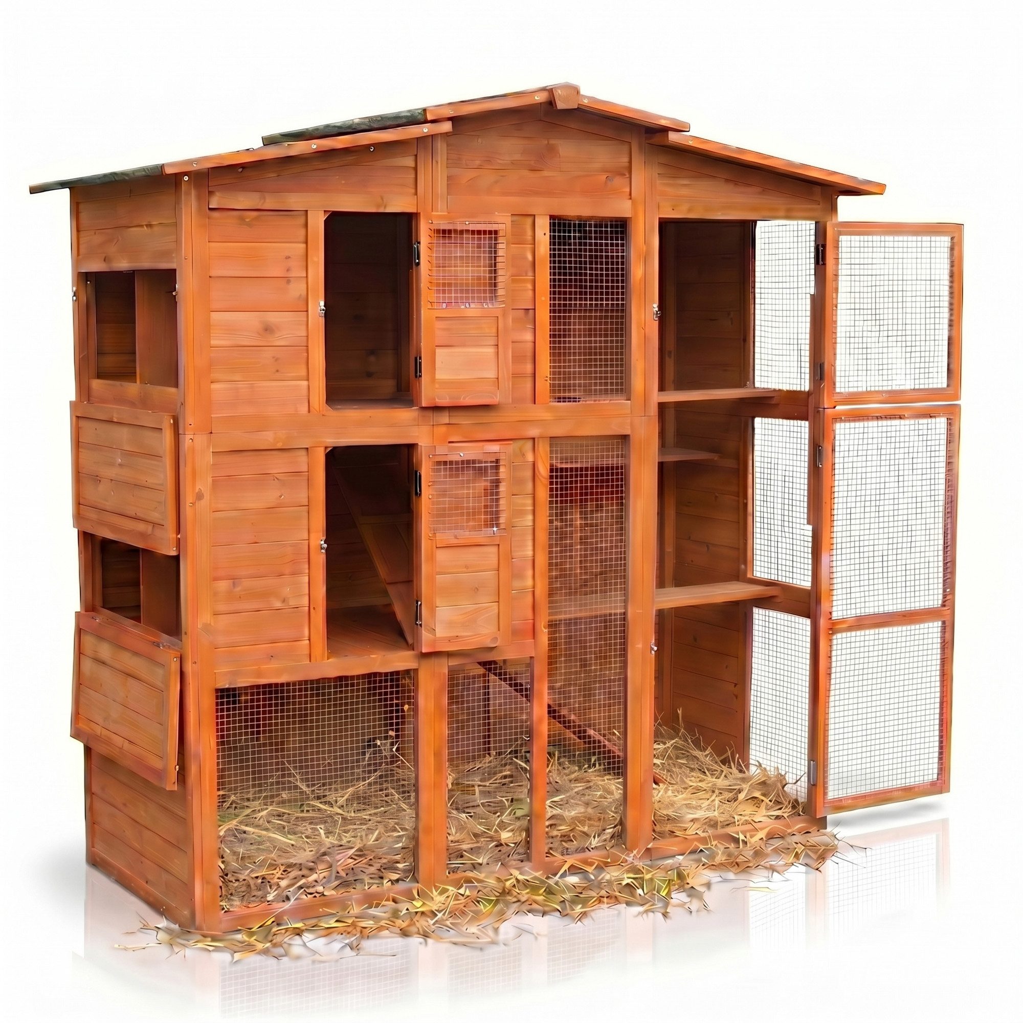 Mucola Kleintierkäfig Hühnerstall Hasenstall Kaninchenstall Freilauf Holz Hasenkäfig Haus, Länge ca.171 cm, Breite: 80 cm, Höhe ca. 166 cm, (Maße inkl. Dach)