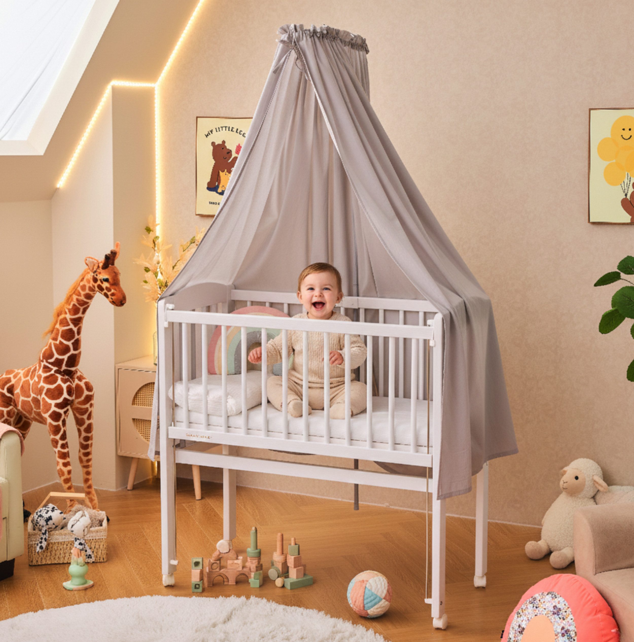 Alavya Home® Betthimmel Babybetthimmel mit Himmelstange Baldachin Insektenschutz für Babybett (2-tlg), Komplett-Set 100% Bio-Baumwolle, GOTS-geprüft, 150 x 240 cm