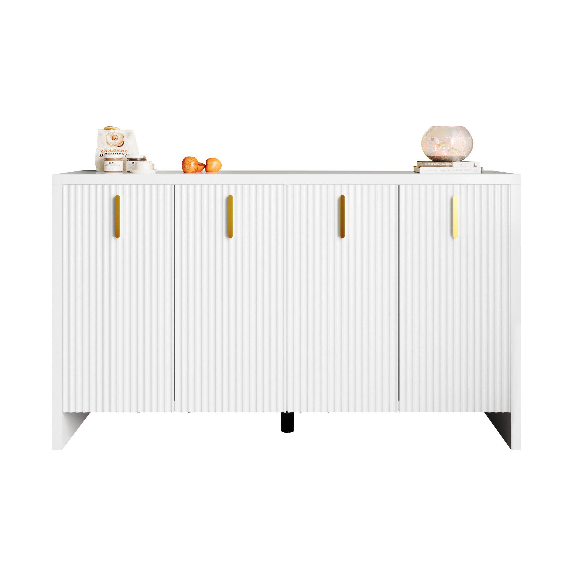 Merax Sideboard mit vier Türen und verstellbaren Einlegeböden, Kommode mit Metallgriffe,Wohnzimmerschrank,Buffet,B:140cm