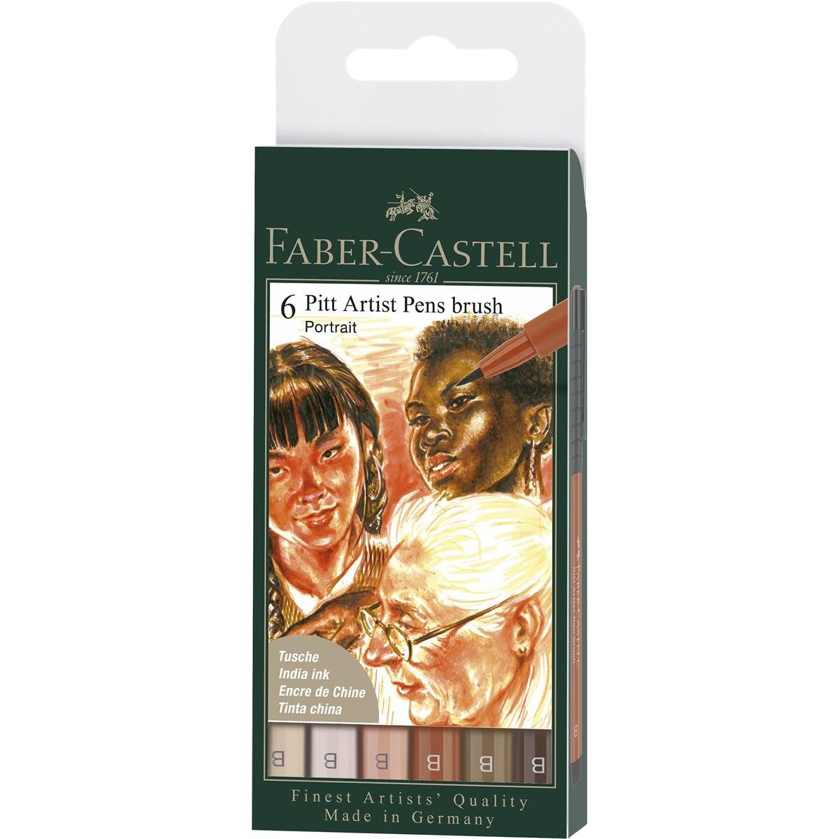 Künstlerstift Faber-Castell Pitt Artist Pen Brush Tuschestift - Portrait - 6er Etui