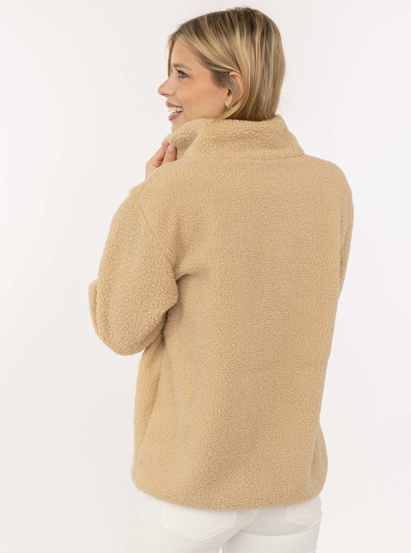 Zwillingsherz Bomberjacke "Classic" kuscheliges Teddy-Fleece, Kontrastdetails, Brutstasche, Stehkragen