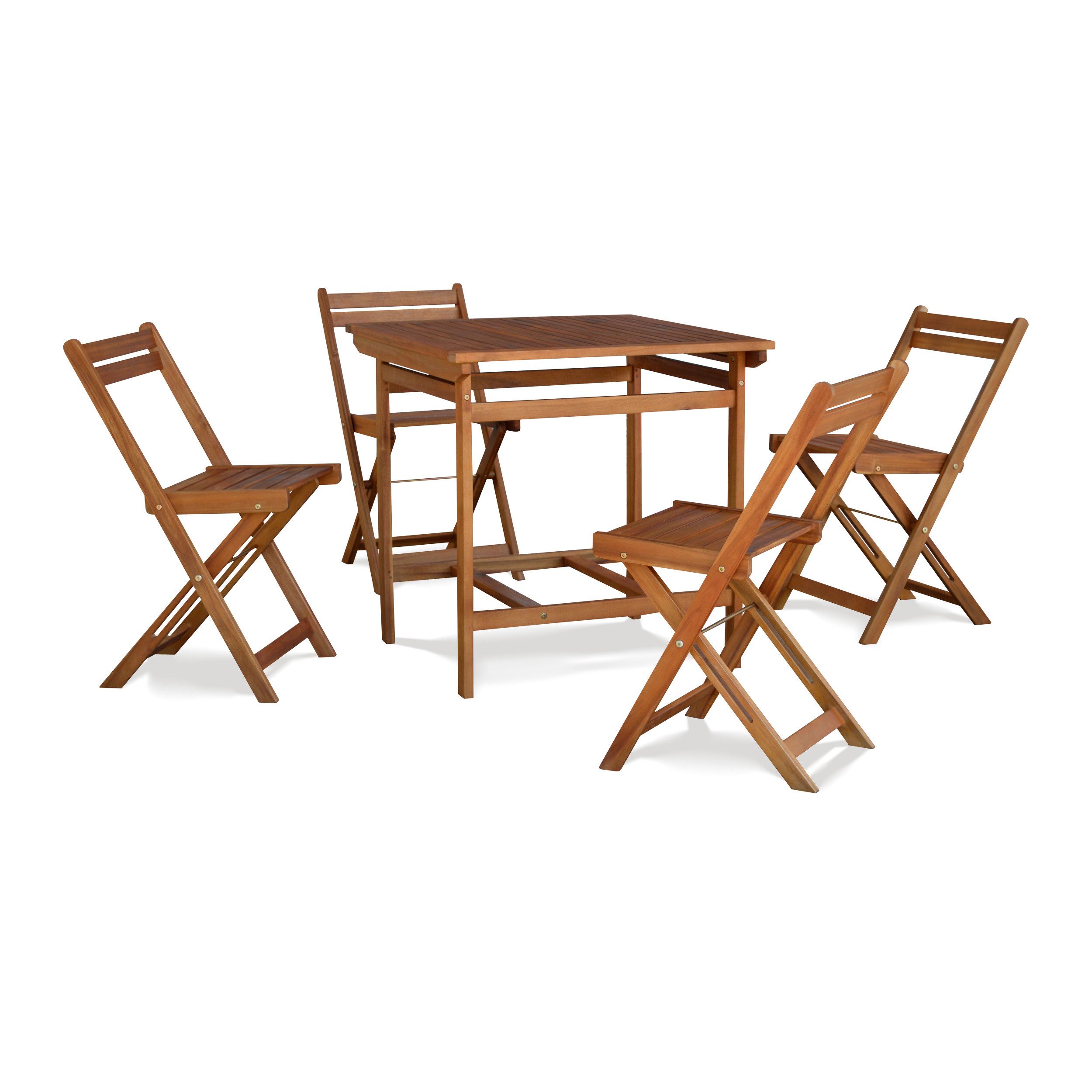 KHG Balkonset Balkonset 5-teilig aus Akazien-Massivholz braun, (Balkonset 4 Stühle und Tisch mit Rollen für 4 Personen, 5-tlg., wetterfest, platzsparend, 110 kg belastbar)