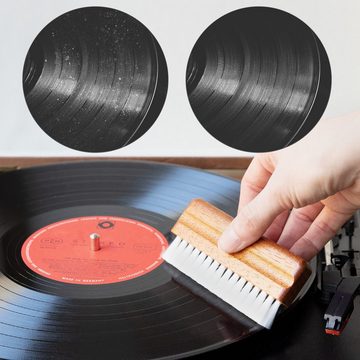 kwmobile Nylon-Schallplattenbürste mit Holzgriff für Vinyl LPs Plattenspieler