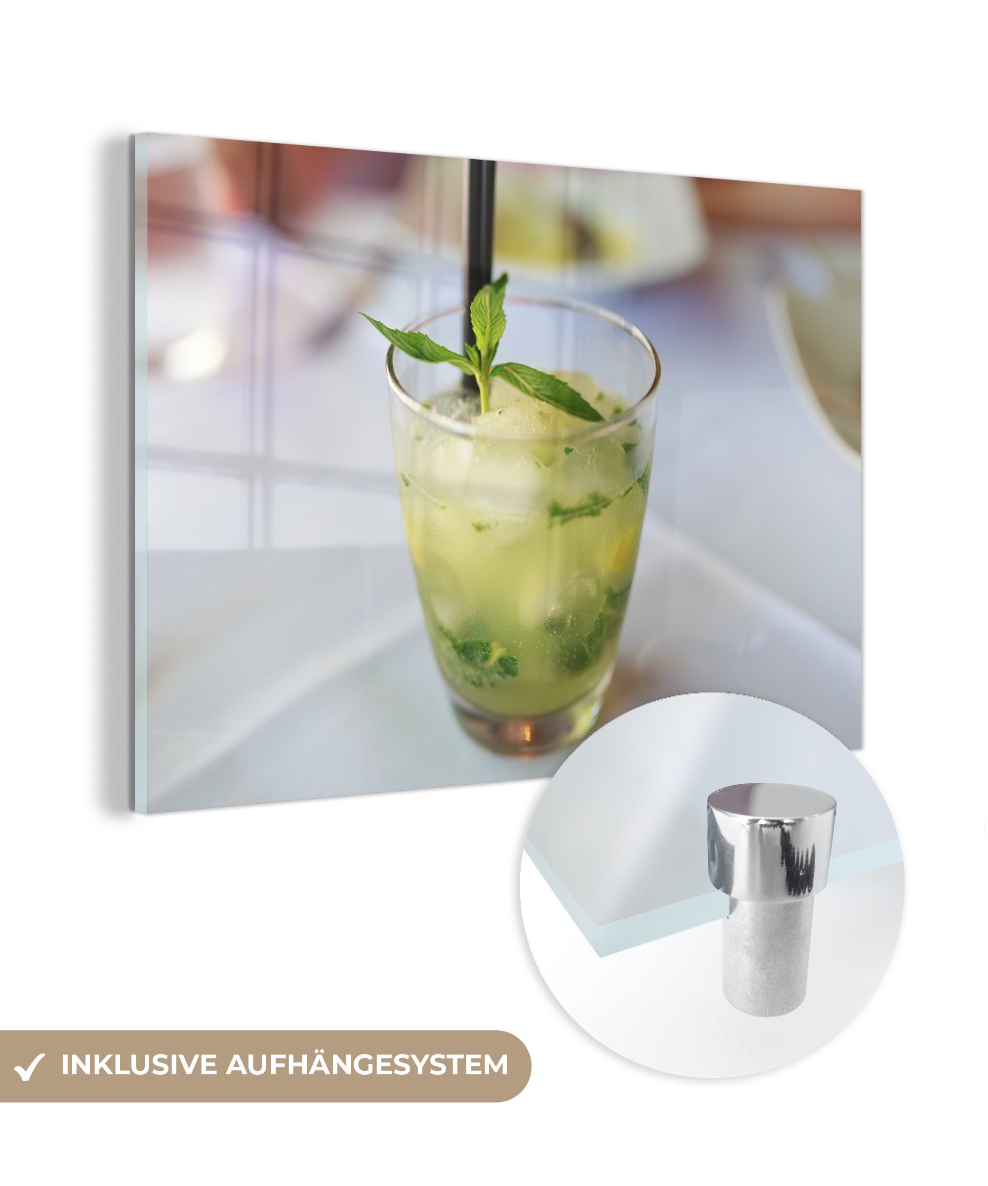 MuchoWow Acrylglasbild Leckerer Mojito in einem runden Glas, (1 St), Acrylglasbilder Wohnzimmer & Schlafzimmer