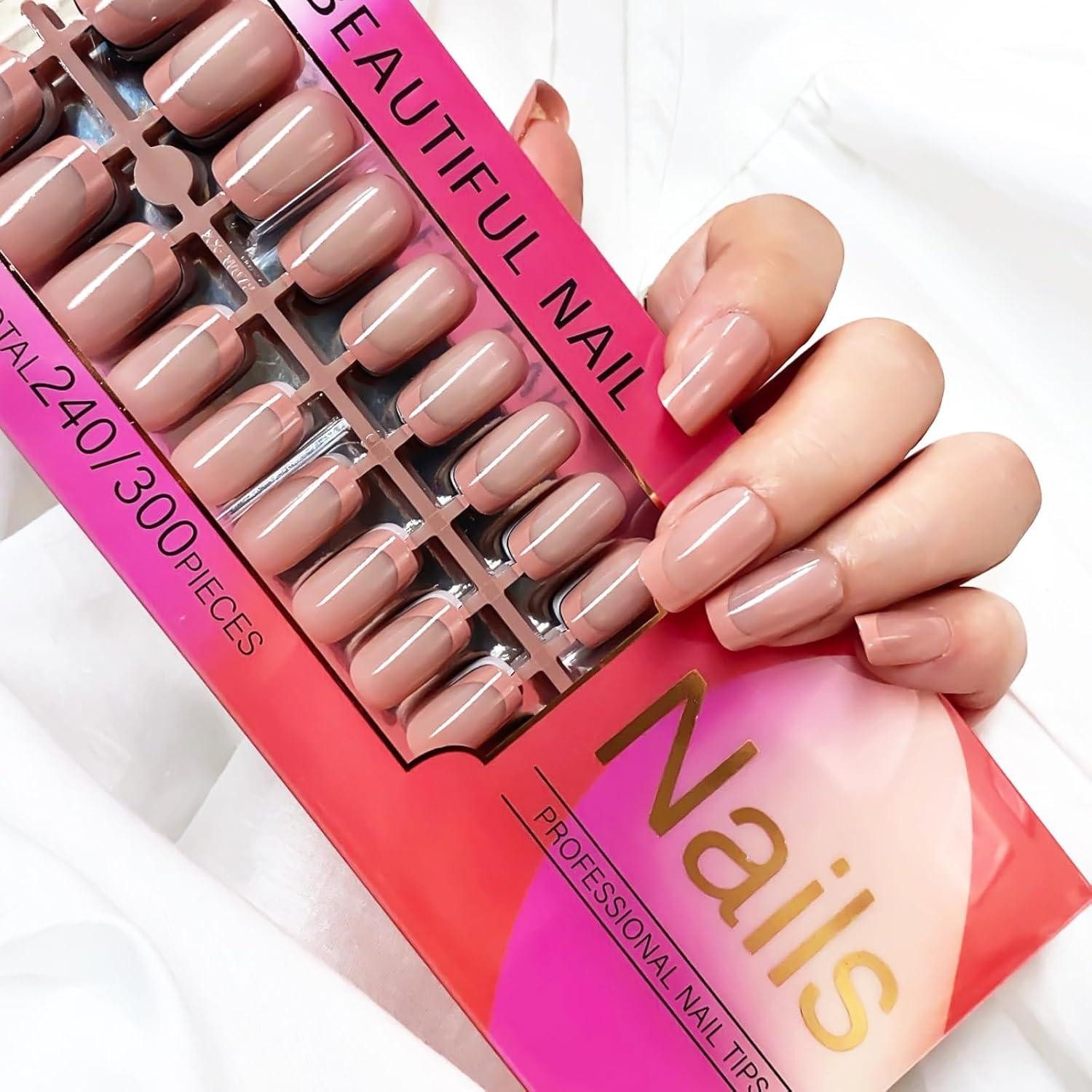 Kunstfingernägel 300 stk Eckig Nagel Aufkleben 5 Farben Press on Nägel Muster Reusable