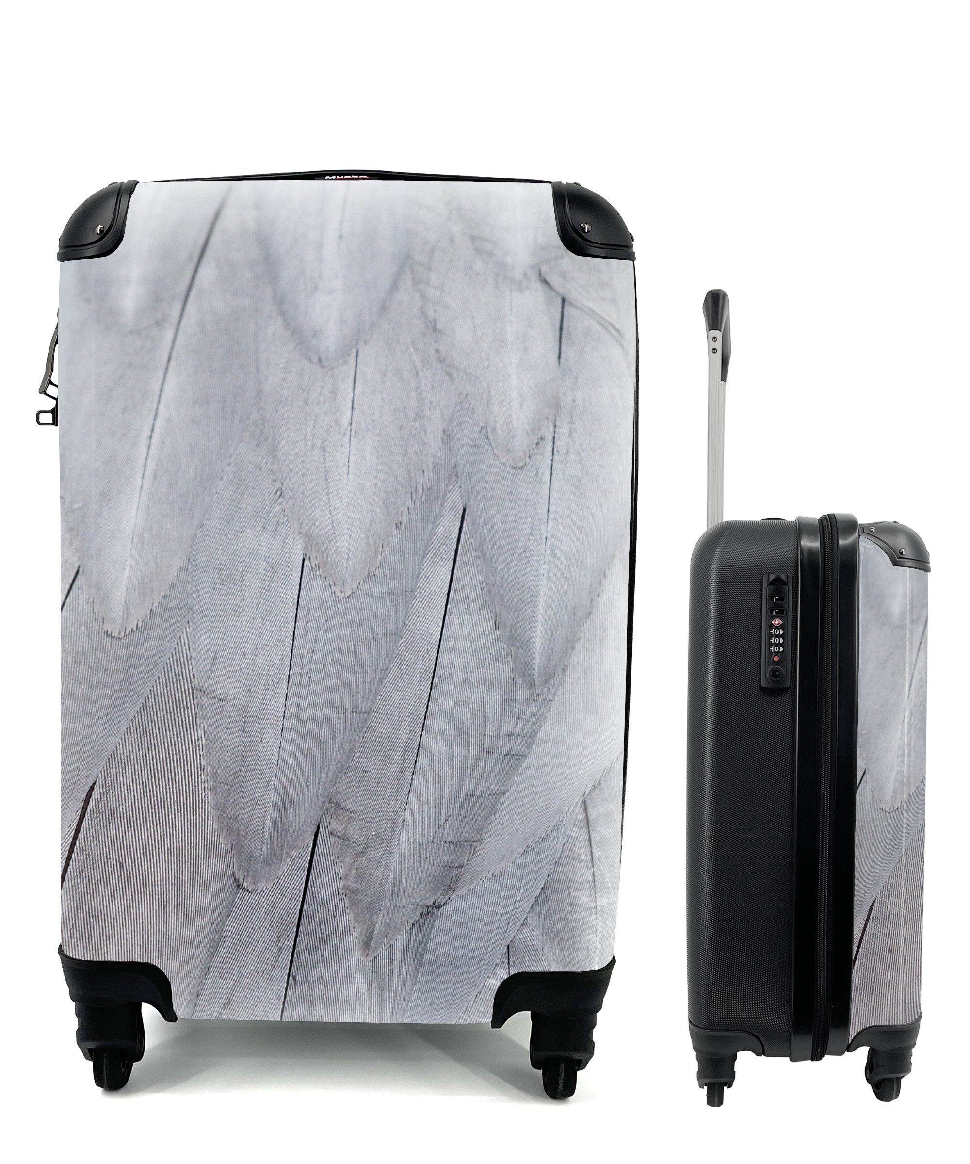 der Handgepäck weißen rollen, für Handgepäckkoffer Struktur 4 Reisetasche MuchoWow Federn, Rollen, mit Trolley, Reisekoffer Ferien,